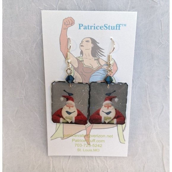 NIP Earrings Dangle Drop Handmade Upcycled Santa Christmas Jewelry Beads Claus - Picture 5 of 11